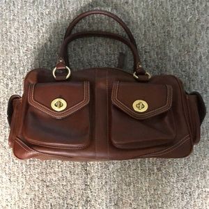 Brown and gold top handle Coach bag